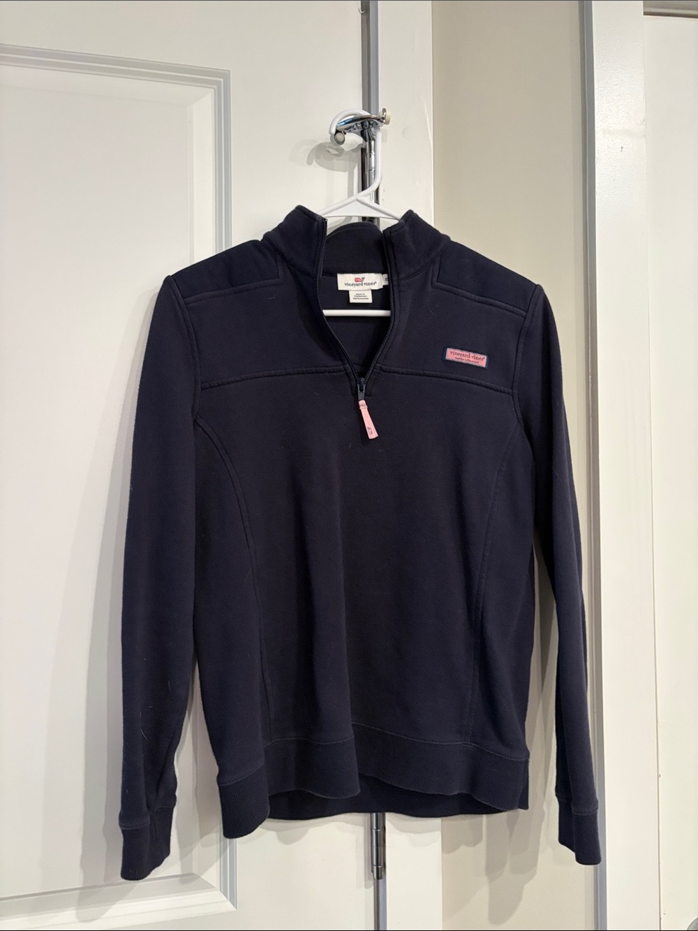 Vineyard Vines Navy Quarter-Zip Pullover with Pink Accents